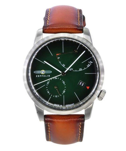 Montre Zeppelin Flatline pour homme, bracelet en cuir marron, cadran vert foncé, automatique 83664