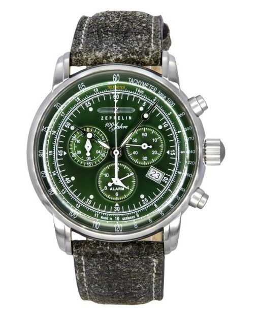 Montre pour homme Zeppelin 100 Jahre chronographe bracelet en cuir cadran vert quartz 86804