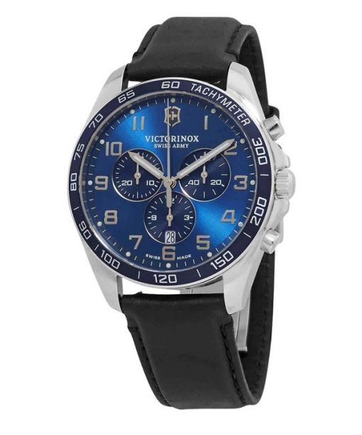 Montre pour homme Victorinox Swiss Army Fieldforce chronographe bracelet en cuir cadran bleu quartz 241929 100M